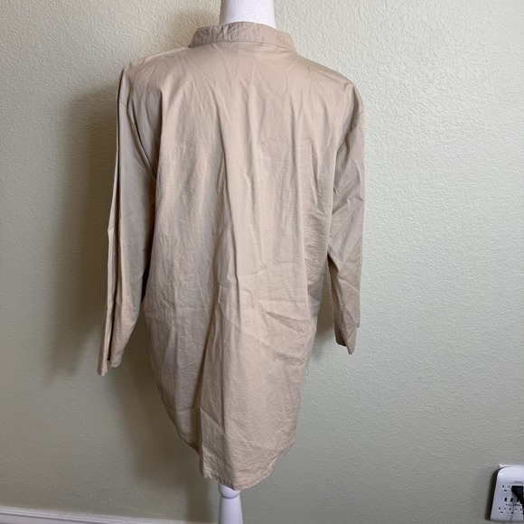 Cocomo Women's Blouse Pleated Size L 3/4 Sleeve Tan Boho Peasant Pleated - Picture 3 of 5